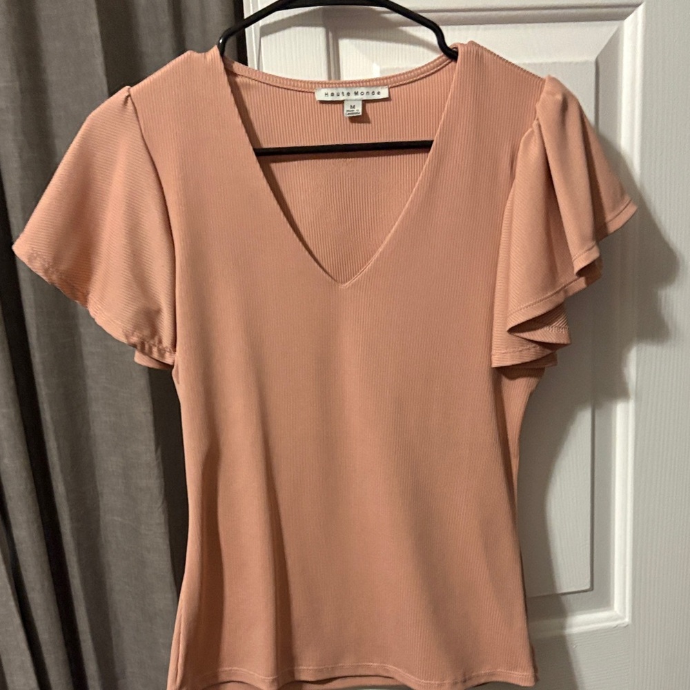 Haute Monde Blush Flutter Sleeve Blouse